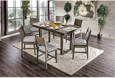 Latitude Run Dining Room 7Pc Counter Height Dining Set Gray Counter Height Table 6X Chairs Padded Fabric Cushion