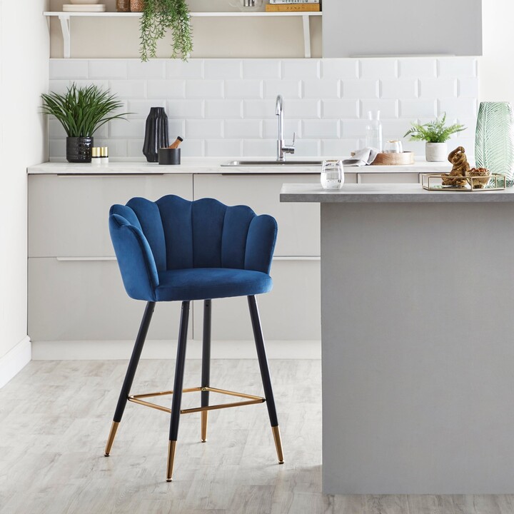 Dunelm Vivian Counter Height Bar Stool, Velvet Dark Blue ShopStyle