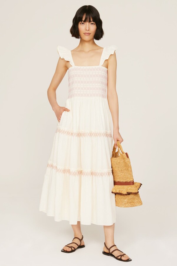 Embroidered Lucie Midi Dress Cream