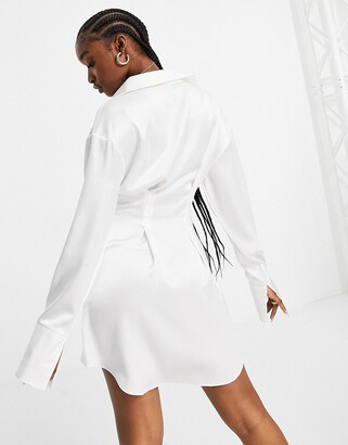 ASOS DESIGN seam detail satin shirt mini dress in Ivory