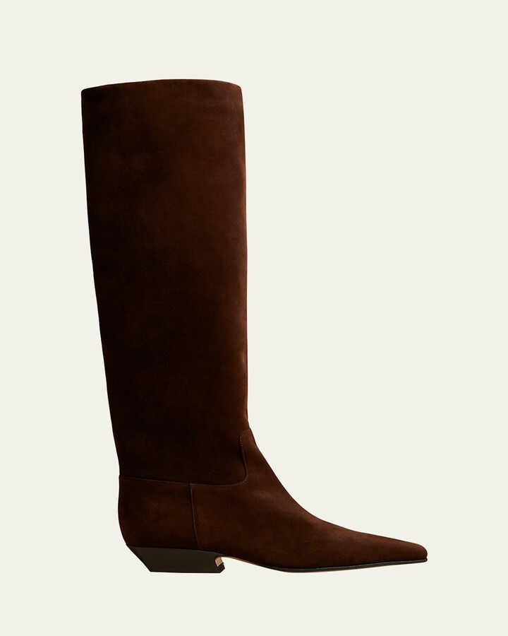 KHAITE Suede Square-Toe Knee Boots