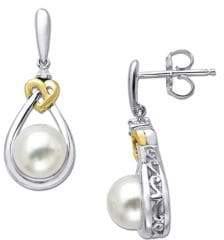 Lord & Taylor Sterling Silver with 14 Kt. Yellow Gold Pearl and Diamond Accent Earring .02CTW