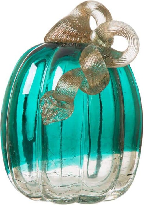 5.51 in. H Pumpkin Turquoise Crackle Glass