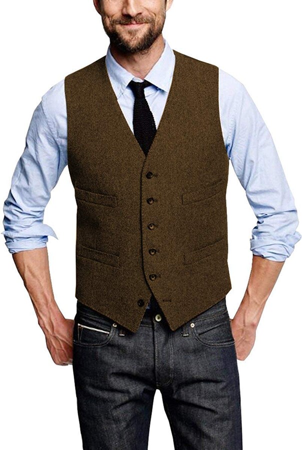 Solove-Suit Mens Classic Tweed Suit Vest Herringbone Slim Fit Waistcoat ...