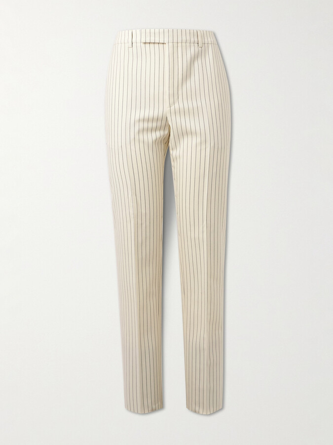 Celine Straight-Leg Pinstriped Wool-Twill Suit Trousers