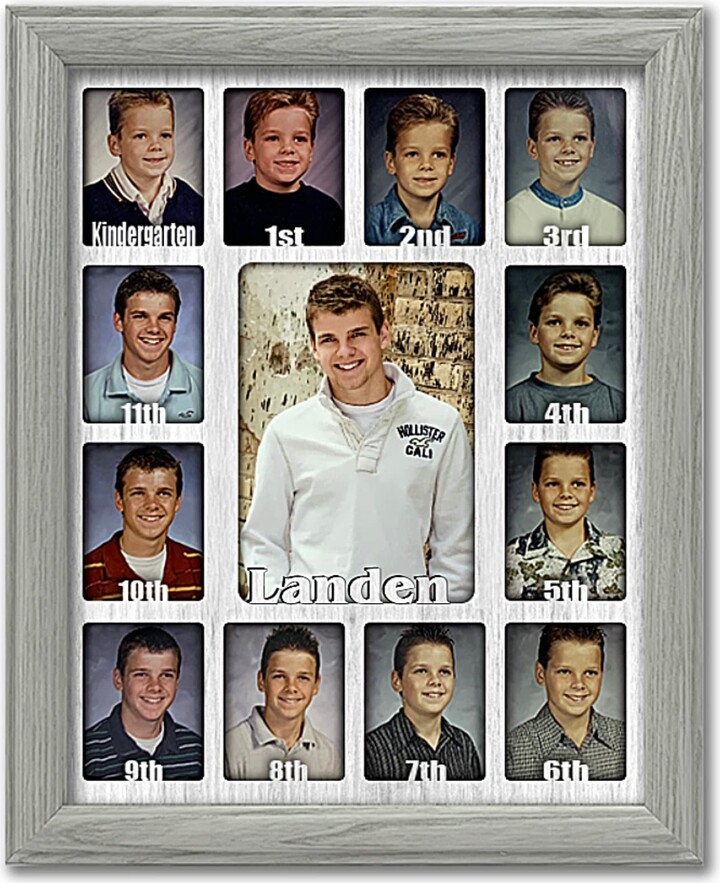Etsy School Years Picture Frame - Personalized Holds Twelve 2.5" X 3.5" School-Year Photos & 5" 7" Graduation | Light Gray Frame