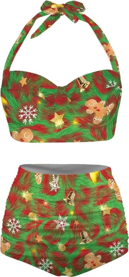 Howilath Christmas 2 Pieces Bikini for Women Snowflake Gingerbread