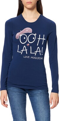 Love Moschino Women's Fitted Long Sleeve t-Shirt with French-Inspired  Embroidered Slogan with Sequin Accents and Logo - ShopStyle