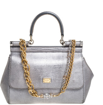 Dolce & Gabbana Silver Lizard Embossed Leather Small Miss Sicily Top Handle  Bag - ShopStyle