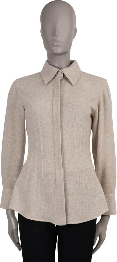 Chloé Sandy Khaki Beige Wool & Cashmere 2022 Fitted Shirt 36 Xs