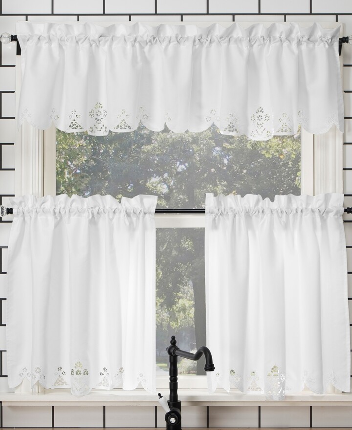 Home Maison Gala Floral 3 Piece Kitchen Window Curtain Tier & Valance Set 2 Tiers 29 x 36 & One Valance 58 x 15 Taupe 