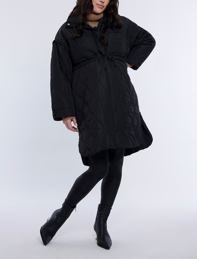 Motherhood Maternity Women's Woven Full-Zip Long Sleeve Quilted Puffer Jacket