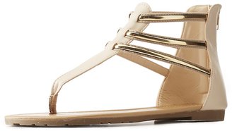 Charlotte Russe Gold-Trim T-Strap Sandals