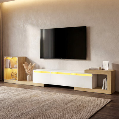 Latitude Run Modern Retractable TV Stand, Extendable TV Cabinet up to 110 Inches, 5 Storage Compartments, Fits Flat Screen TVs