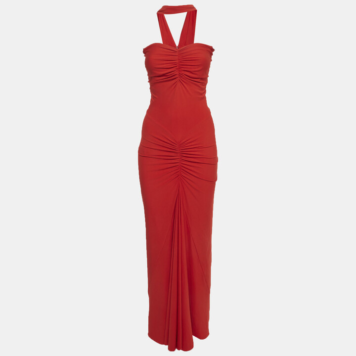 SOLACE London Red Stretch Crepe Maisie Ruched Maxi Dress M