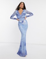 Thumbnail for your product : Goddiva long sleeved sequin maxi dress in blue