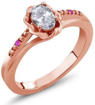 Gem Stone King 0.52 Ct Oval White Topaz Pink Sapphire 14K Rose Gold Ring