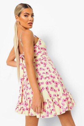 boohoo Floral Print Tie Back Ruffle Swing Dress
