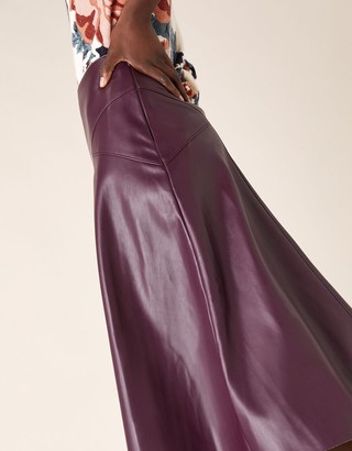 Monsoon Leather-Look Midi Skirt Purple