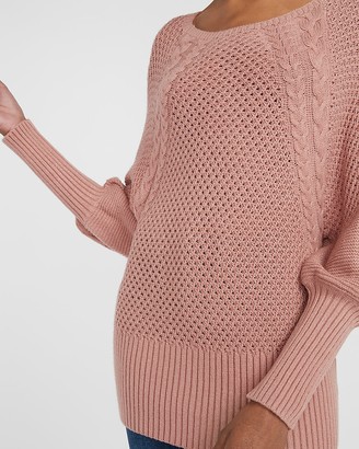 Express Cable Knit Balloon Sleeve Banded Bottom Sweater