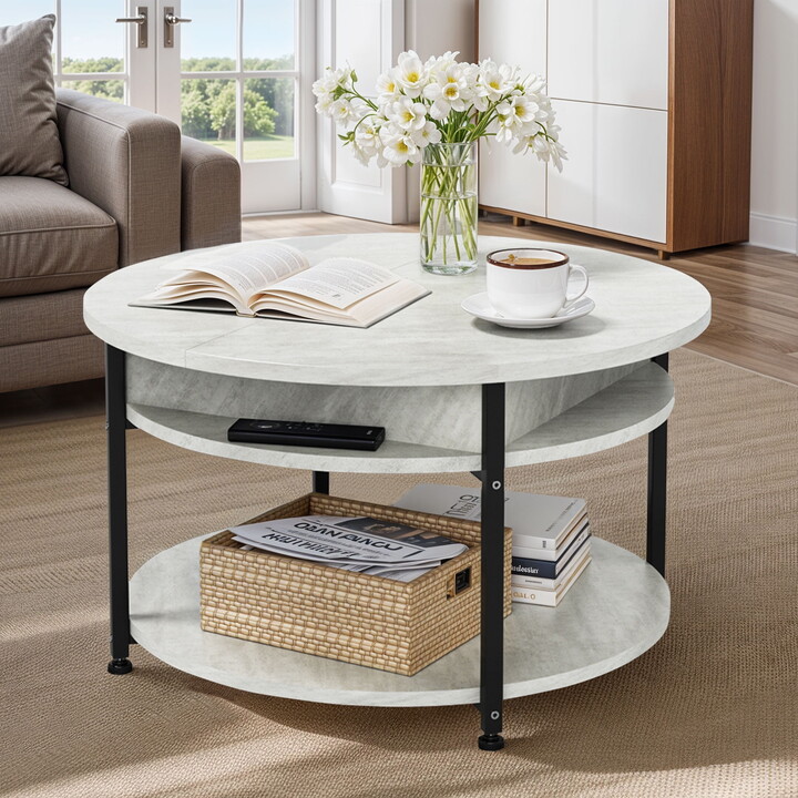 Uforic Round Coffee Table with Storage, Lift Top Coffee Table with Hidden Compartment, Modern Coffee Table for Home Office Living Room, Gray