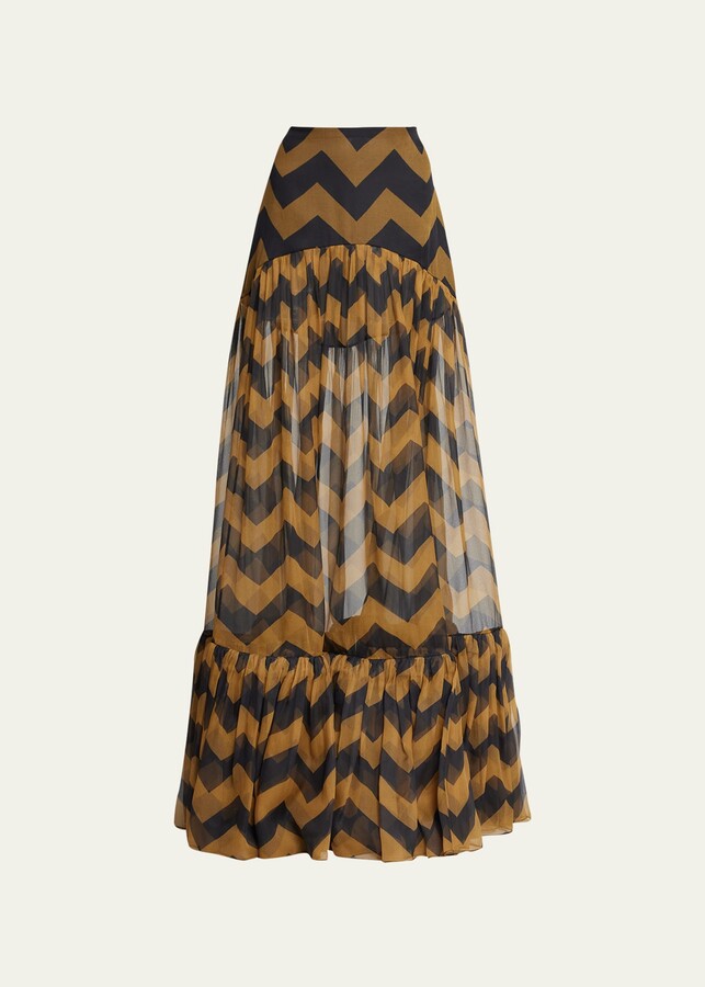 Saint Laurent Chevron-Print Sheer Silk Maxi Skirt - ShopStyle