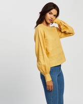 Thumbnail for your product : AERE - Women's Yellow Long Sleeve Tops - Blouson Linen Blouse - Size 12 at The Iconic