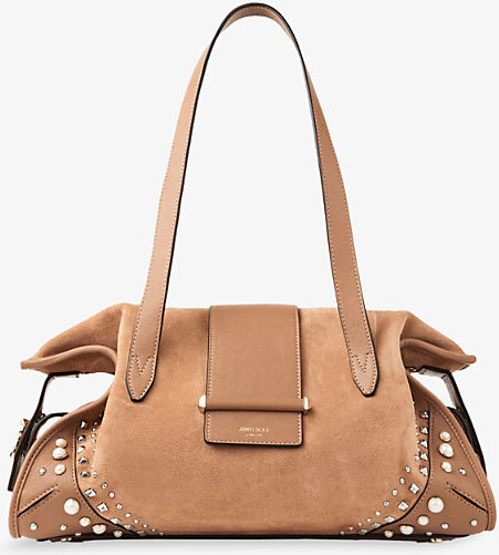 Jimmy Choo Womens Toffee/Ivory/Shiny G Bar Holdall Medium Stud-Embellished Suede Shoulder Bag 1 Size