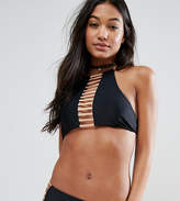 Thumbnail for your product : South Beach Gold Strappy High Neck Bikini Top