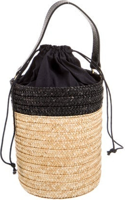 Caterina Bertini Top Handle Bag Neutrals Straw Striped Gold-Tone Hardware Unlined Drawstring Closure at Top