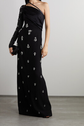 Givenchy - One-sleeve Embellished Stretch-tulle And Satin-trimmed Crepe Gown - Black
