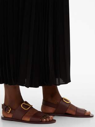 Valentino V-logo Double-strap Leather Sandals - Womens - Burgundy