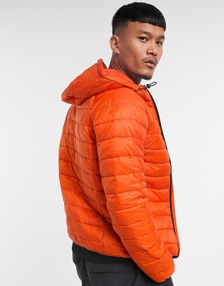 Bershka padded puffer jacket with hood in orange