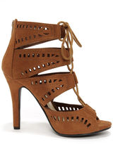 Thumbnail for your product : My Delicious Caper Light Hazel Cutout Peep Toe Booties