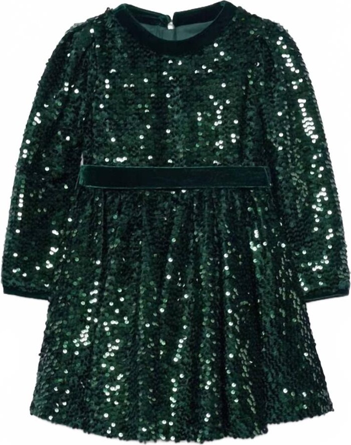 Abel & Lula Girl's Sequin Velvet Dress In Bottle Green
