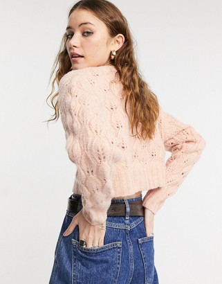 Topshop cropped cardigan in peach