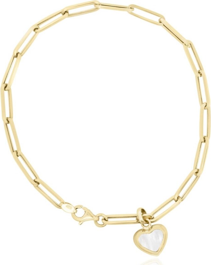 The Lovery Mother of Pearl Heart Paperclip Bracelet 14k Gold