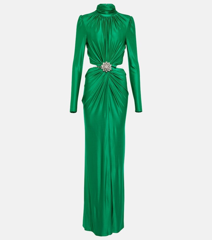 Paco Rabanne Crystalembellished ruched cutout gown ShopStyle Midi