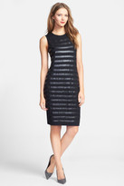 Thumbnail for your product : Vince Camuto Faux Leather Stripe Knit Sheath Dress (Petite)