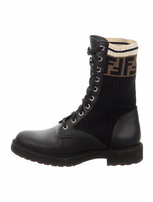 Fendi Zucca FF Logo Leather Combat Boots Black - ShopStyle