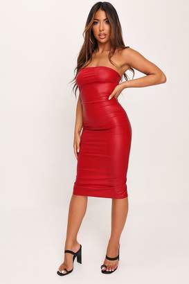 I SAW IT FIRST Red Faux Leather Bandeau Midi Dress
