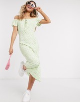 Thumbnail for your product : ASOS DESIGN midi sundress with ruched front in green floral ditsy print