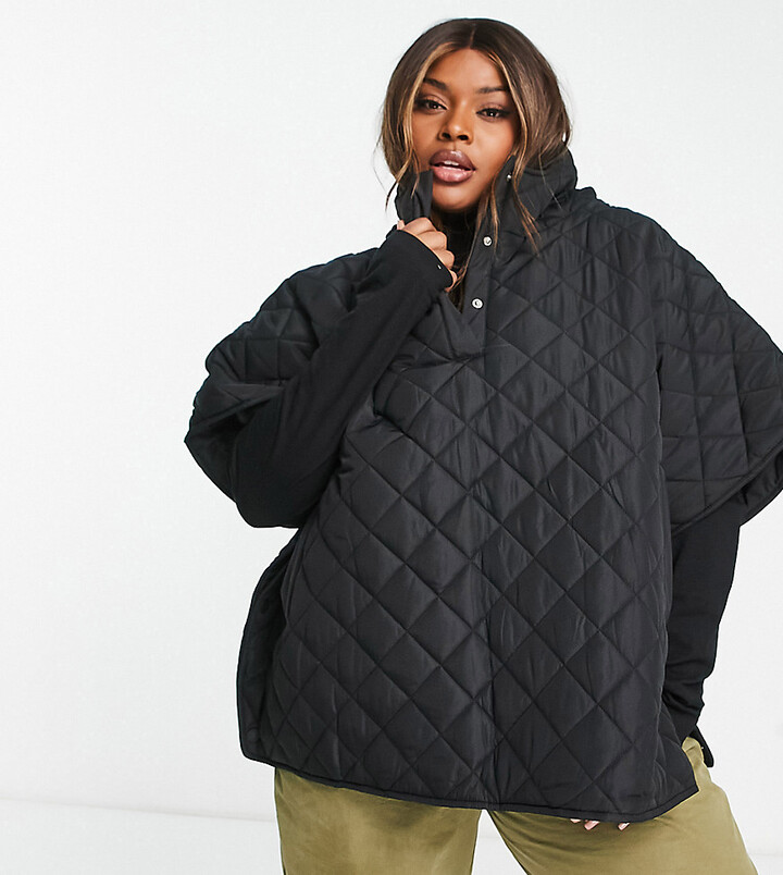 Threadbare Curve Threadbare Plus Charlie quilted poncho in black
