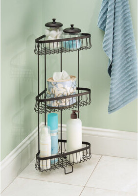 InterDesign iDesign York Metal Wire Corner Standing Shower Caddy 3-Tier Bath Shelf Baskets for Towels, Soap, Shampoo, Lotion, Accessories, Bronze