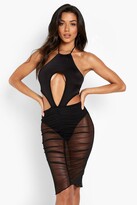 Thumbnail for your product : boohoo Slinky Mesh Cut Out Halterneck Midi Dress
