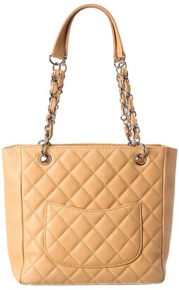 Chanel Neutral Quilted Caviar Leather Petite Shopping Cc Tote