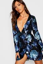 Thumbnail for your product : boohoo Sequin Floral Wrap Long Sleeve Bodycon Dress