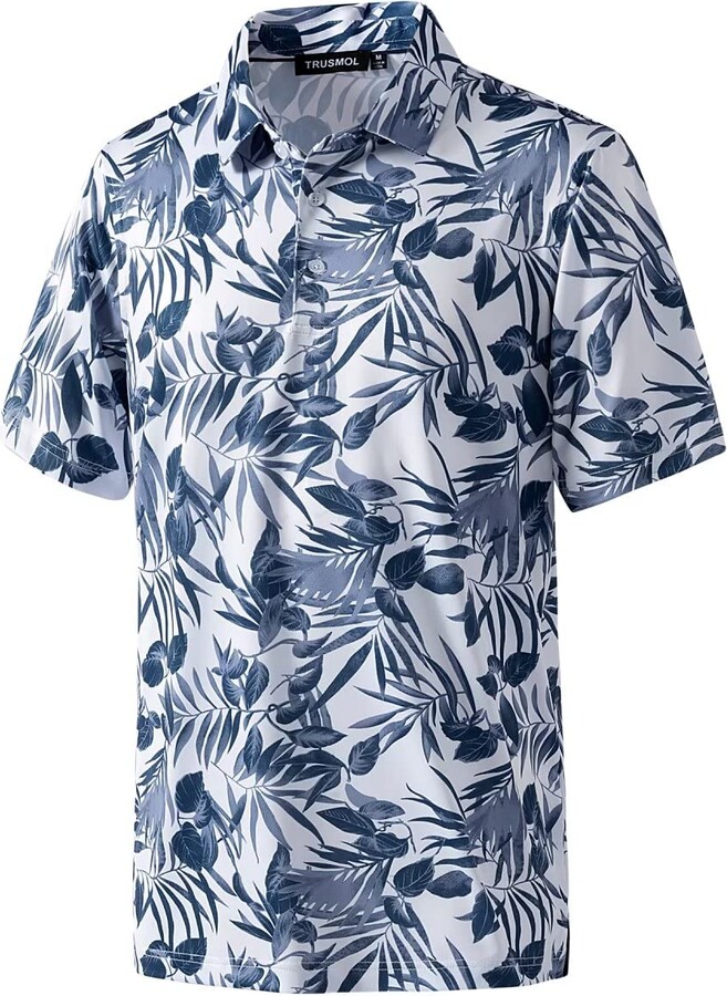 TRUSMOL Golf Polo Shirts for Men Performance Print Dry Fit Moisture