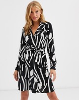 Thumbnail for your product : Qed London tie waist shirt dress in black print