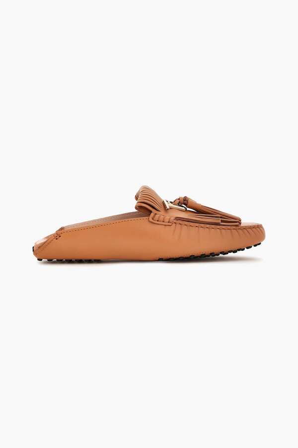 Tod's Fringed Leather Collapsible-heel Loafers - ShopStyle Flats